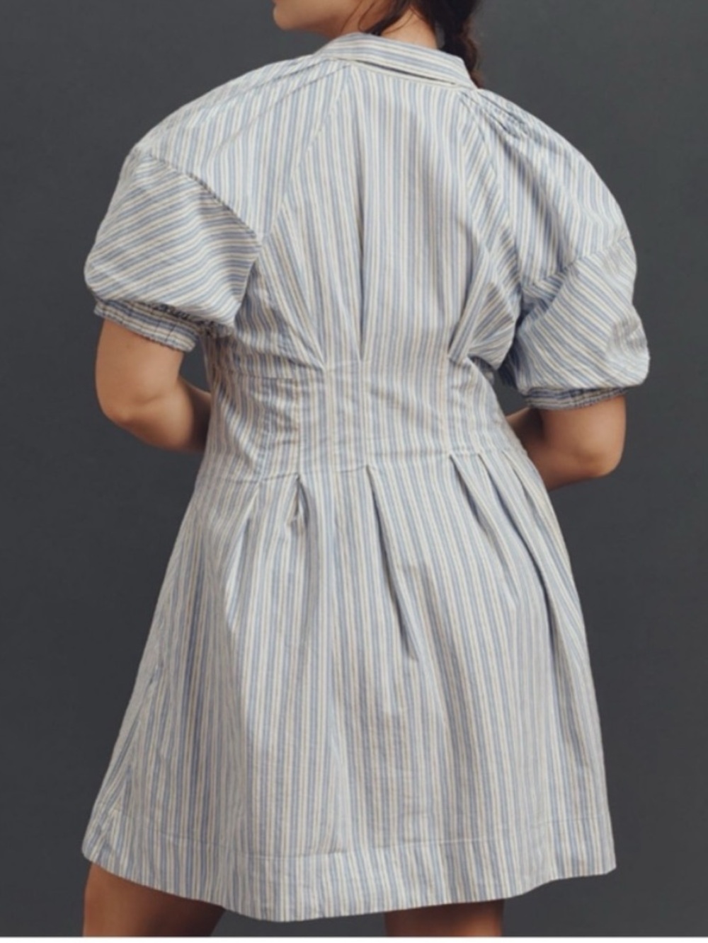 NWT Anthropologie Puff-Sleeve Striped Mini Shirt Dress - Picture 10 of 11